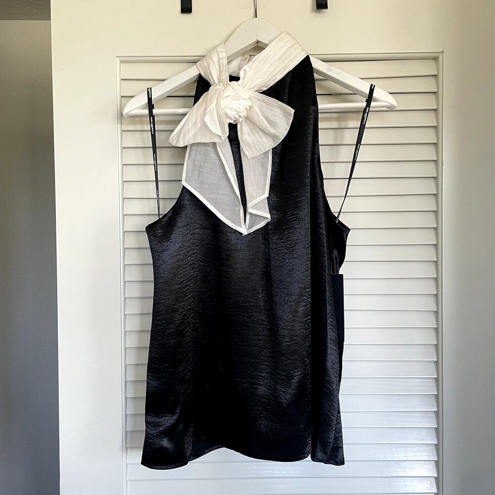 NWT Karl Lagerfield Paris Satin Halter Bow Neck Dress Top Medium Glam Luxury - Picture 6 of 12